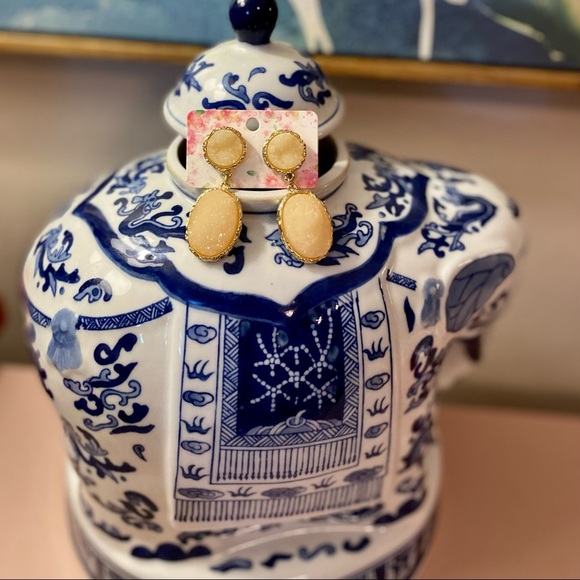 NWT Druzy Stone Earrings - Peach OR Burgundy OR Navy + Ivory Teardrop Studs - Picture 6 of 12